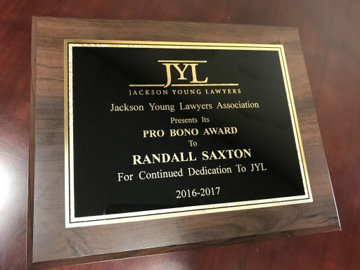 Attorney Randall R. Saxton Was Honored With the Pro Bono Award at a Ceremony in May