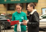 Handing out copies of The Truth About Drugs in St. Petersburg, Russia