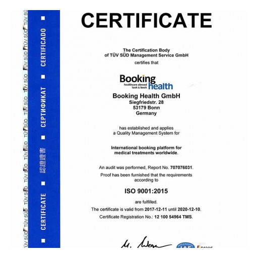 Booking Health GmbH: The World's First ISO 9001: 2015 Certificate in Medical Tourism