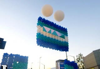 Flying Balloon Wall Surprise Reveal Opens Entrance at Event at LA Live in Los Angeles