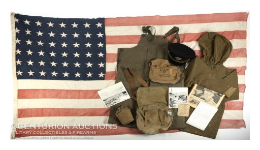 WWII D-Day Flown Invasion Flag of LST 314 & Archive of D-Day Veteran Lt. Henry Oakes