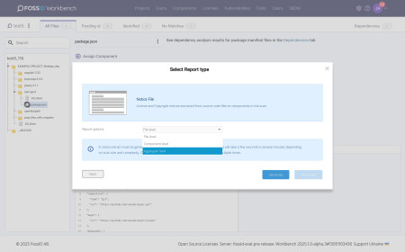 FossID Workbench - Notice File Report Modal
