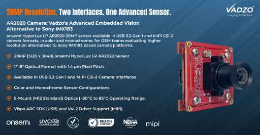 Vadzo Imaging's AR2020 20MP Mono and Color Camera: The Advanced Embedded Vision Choice Over Sony IMX183 Solutions