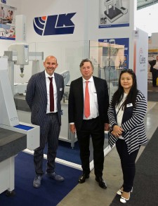 Pictured on the LK Metrology stand at Control 2019; Angelo Muscarella, Luca Trilo, Jacqueline Ng