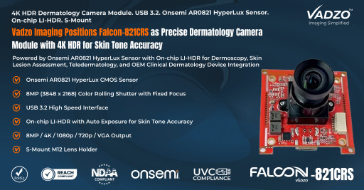 Vadzo Imaging Positions Falcon-821CRS as Precise Dermatology Camera Module with 4K HDR for Skin Tone Accuracy