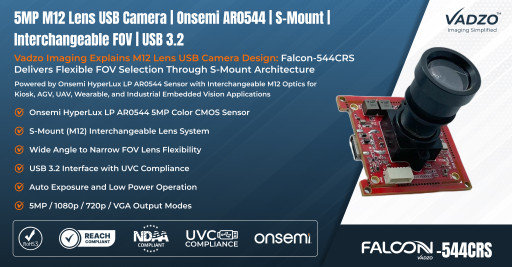 Vadzo Imaging Explains M12 Lens USB Camera Design: Falcon-544CRS Delivers Flexible FOV Selection Through S-Mount Architecture