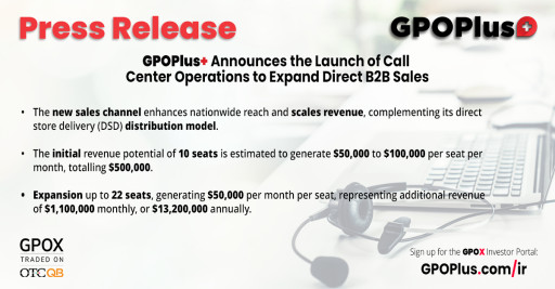 GPOPlus+ Announces the Launch of Call Center Operations to Expand Direct B2B Sales