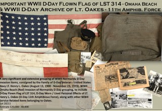 WWII D-DAY INVASION FLOWN FLAG LST 314 & LT. HENRY OAKES ARCHIVE