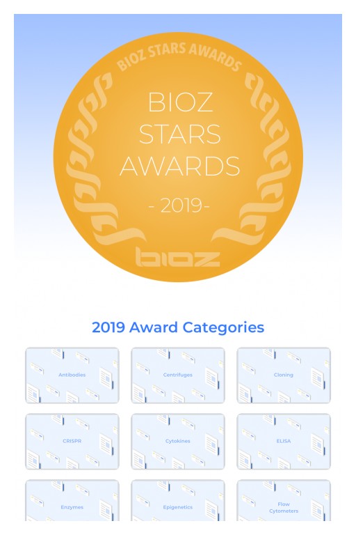 Bioz Stars Awards - 2019 - Recognizing the World's Most Innovative Suppliers of Life Science Reagents, Kits, Instruments and Tools