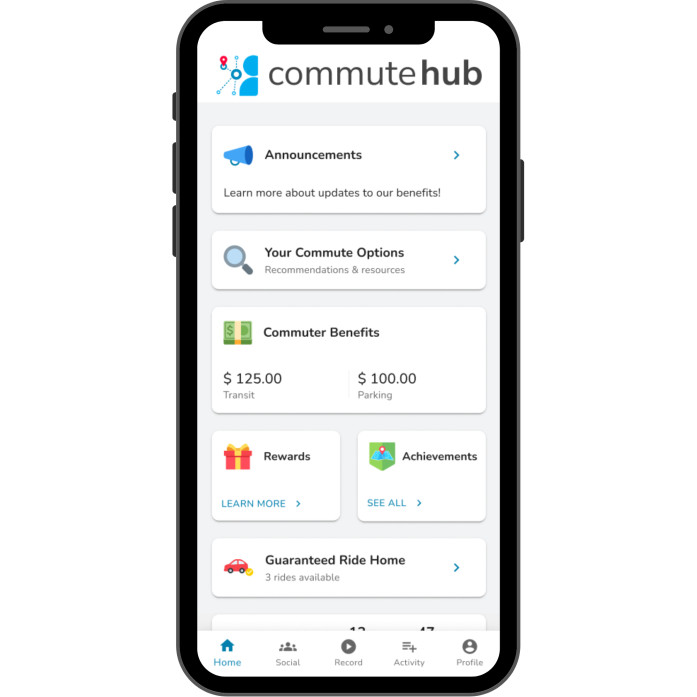Commuter benefits show up in the Commute Hub as part of a personalized commute dashboard