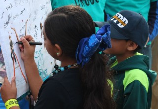 Youngsters signed the Drug-Free World pledge 