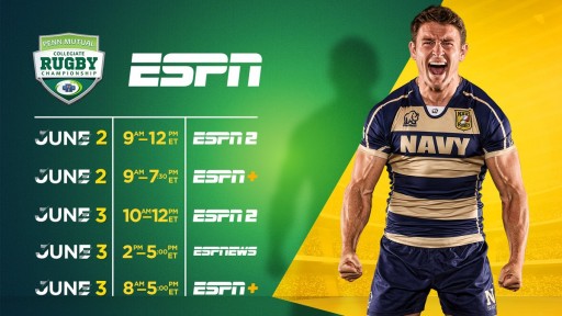 Rugby Greats Brian Hightower, Gareth Rees, Colin Hawley and Phaidra Knight Lead ESPN's Coverage of This Weekend's Penn Mutual Collegiate Rugby Championship in Philadelphia, to Be Carried Live on ESPN2, ESPNEWS and ESPN+