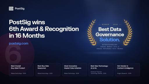 PostSig Wins WatersTechnology's Best Data Governance Solution Award