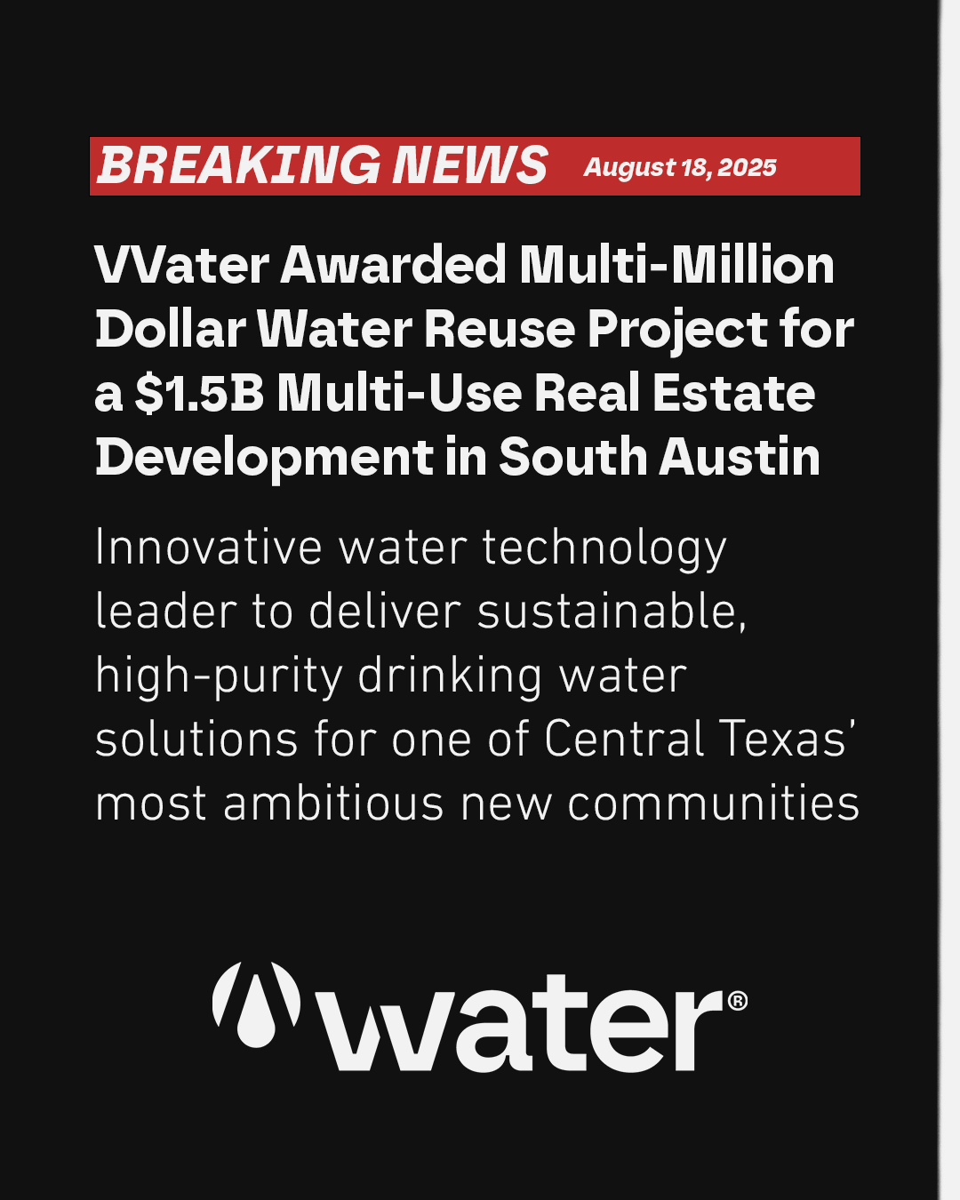 VVater Secures Multi-Million Dollar Water Reuse Contract 