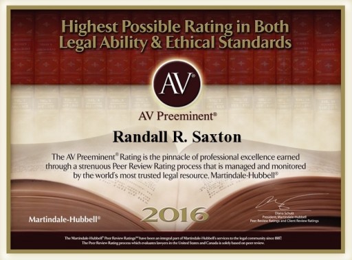 Randall R. Saxton Rated 2016 AV Preeminent - Judicial Edition