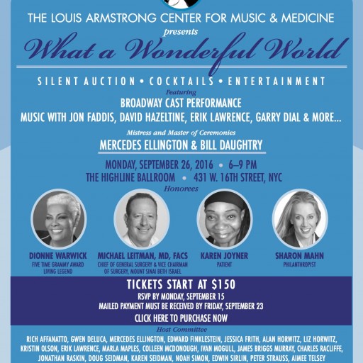 Louis Armstrong Center for Music and Medicine at Mount Sinai Beth Israel Announces 2016 "What a Wonderful World" Honorees