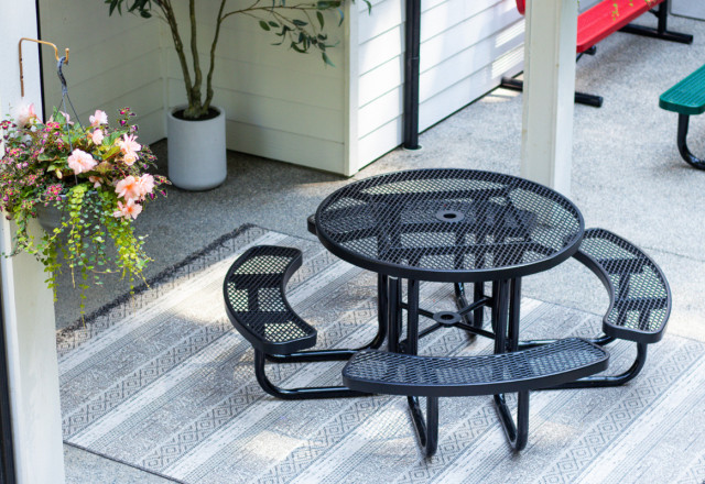 Metal Table with Bench Outdoor Backyard