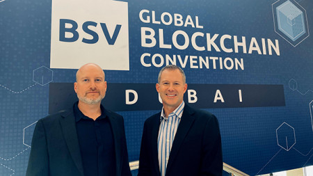 Centbee Co-CEO's Angus Brown and Lorien Gamaroff at BSV Global Blockchain Convention Dubai