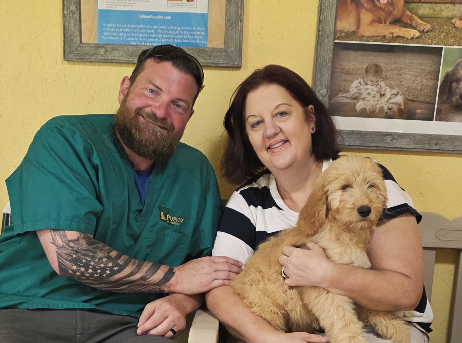 Victory McShan with Kelly Domingue and her service dog, Poppy