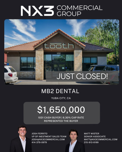 NX3 Commercial Group Closes MB2 Dental Net Lease Sale in Yuba City, CA - 14 Days from LOI to Close