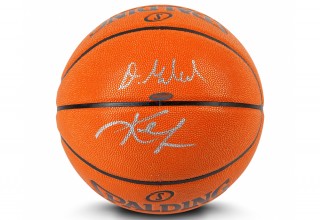 Darius Garland and Kevin Love Dual-Signed Basketball exclusively from Upper Deck