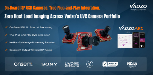 Vadzo Imaging Enables True Plug-and-Play USB Camera Integration with On Board ISP Across Its UVC Camera Portfolio