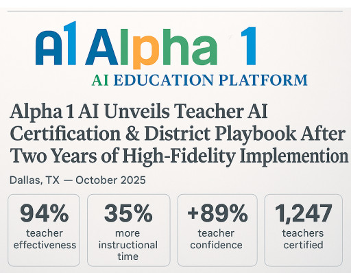Alpha1 AI Unveils Teacher AI Certification & District Playbook After Two Years of High-Fidelity Implementation