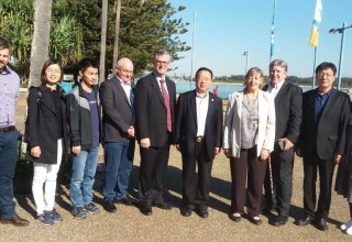Deputy Mayor Lisa Intemann and Chamber President Haydn Oriti on hand to welcome the Chinese delegation to Port Macquarie.