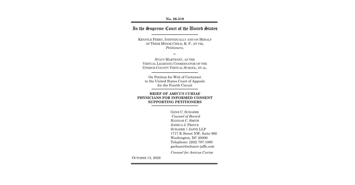 Physicians for Informed Consent Files Amicus Brief with U.S. Supreme Court to Protect Religious Freedom for Virtual Public School Students