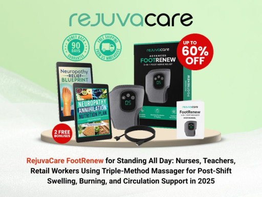 RejuvaCare FootRenew for Standing All Day: Nurses, Teachers, Retail Workers Using Triple-Method Massager for Post-Shift Swelling, Burning, and Circulation Support in 2025