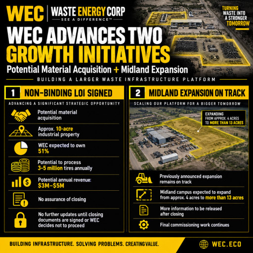 Waste Energy Advances Two Strategic Expansion Initiatives as Company Builds Larger Waste Infrastructure Platform