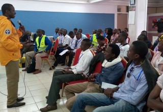 Daniel Okello delivers a seminar at a Bible college in Western Kenya.
