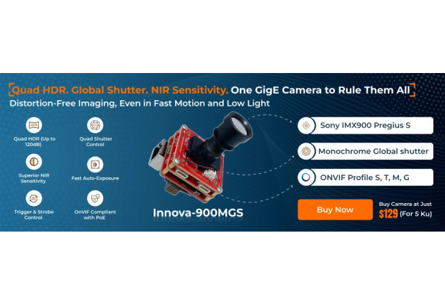 3MP Monochrome Sony Pregius IMX900 Global Shutter GigE ONVIF camera