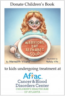 GoFundMe children's book campaign badge, "Warriors Eat Alphabet Soup" by Meredith Villano, illustrated by Nataly Vits