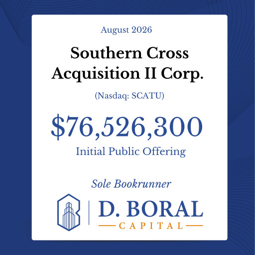 D. Boral Capital Acted as Sole Bookrunner to Southern Cross Acquisition II Corp. (Nasdaq: SCATU) in Connection with its $76,526,300 Initial Public Offering