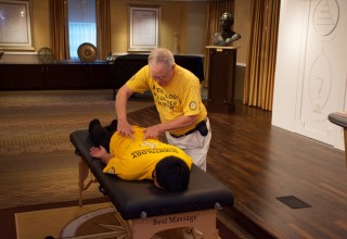 A Volunteer Minister demonstrated administering a Scientology assist.