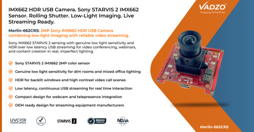 Vadzo Imaging Validates Ultra Low Light Imaging in Merlin-662CRS 2MP Sony Starvis 2 IMX662 HDR USB Camera