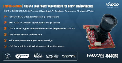 Vadzo Imaging Positions Falcon-544CRS AR0544 Low Power USB Camera for Reliable Outdoor, Retail, Automotive, and Industrial Vision