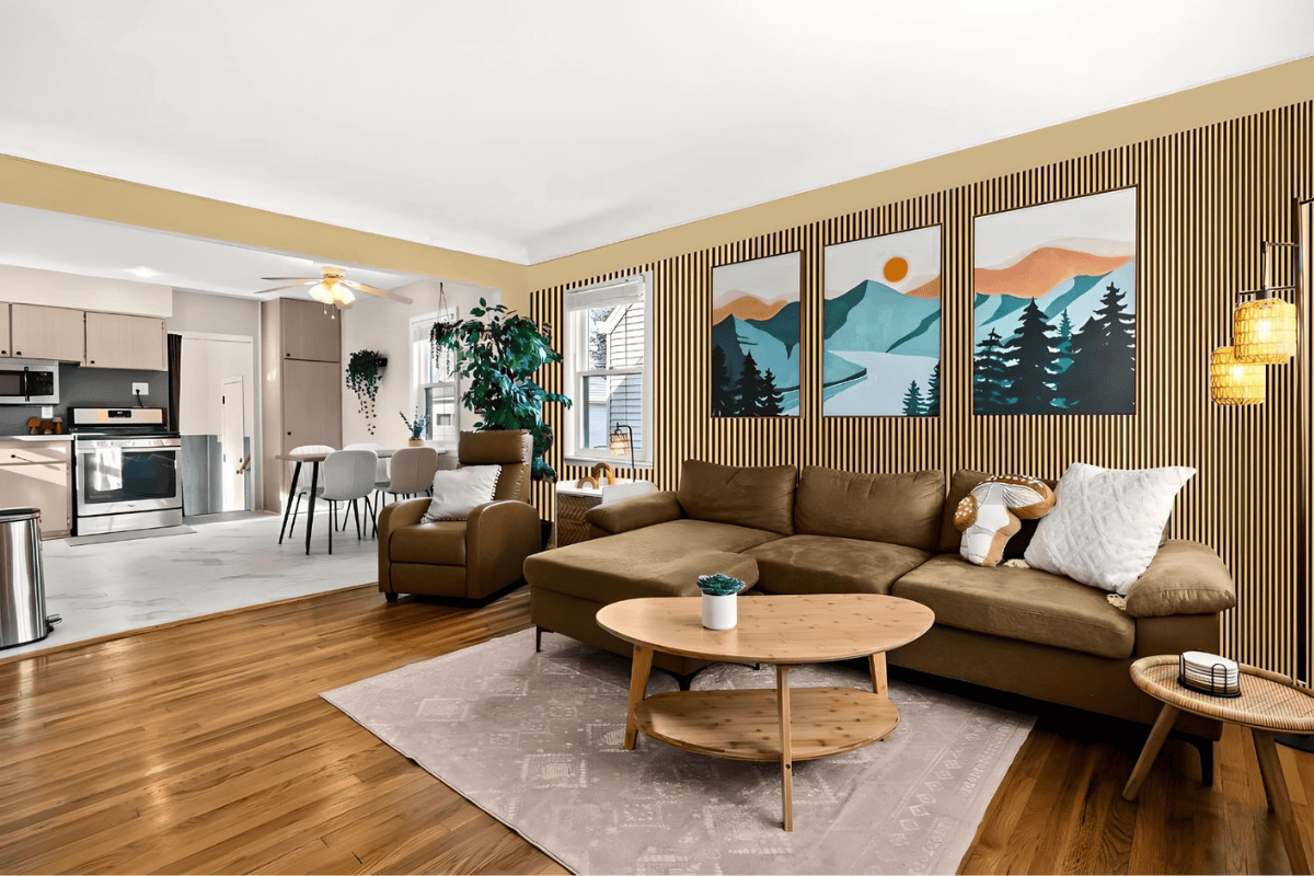 Barron Designs' Acoustic Paneling Seen In Modern Home Living Room Accent Wall