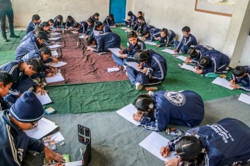 Students from Kathmandu schools participated in the Youth for Human Rights art competition to create drawings that depicted their own human rights and responsibilities.