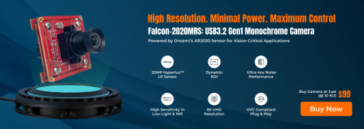 Vadzo Imaging Launches 20MP Monochrome USB3.2 Gen1 Camera Based on Onsemi AR2020 HyperLux Sensor