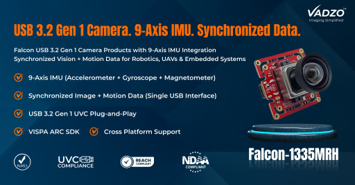 Vadzo Imaging Expands USB 3.2 Gen 1 Camera Portfolio with Integrated 9-Axis IMU