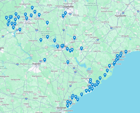 Airbnb markets in South Carolina