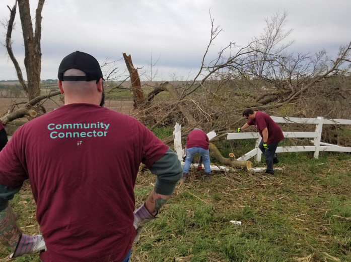 Fusion volunteers help with tornado damage in Elkhorn, Nebraska.
