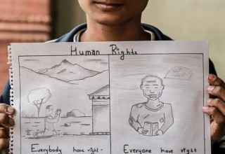A drawing created for International Human Rights Day  featured the right to practice one's own religion and  the right to education.