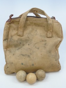 JFK Golf Ball Tote Bag and three balls owned by him.