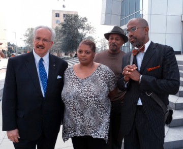 Private Investigator T.J. Ward, Freda Waiters, and Community Activist Marcus Coleman (Front L to R) after meetng with Acting US Attorney John Horn at Atlanta's Richard B. Russell Federal Building.