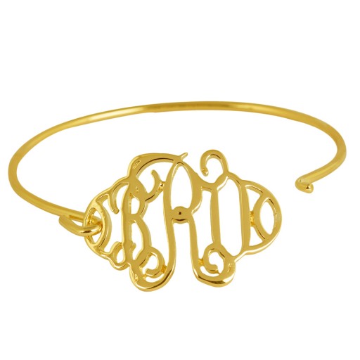 Personal Monogram Cuff Bracelet In Brass With Gold Plating