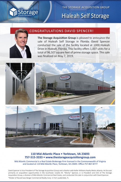The Storage Acquisition Group Announces the Sale of Hialeah Drive Self Storage in Florida