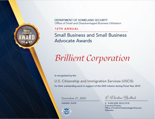Brillient Earns DHS Small Business Award for the 2nd Time